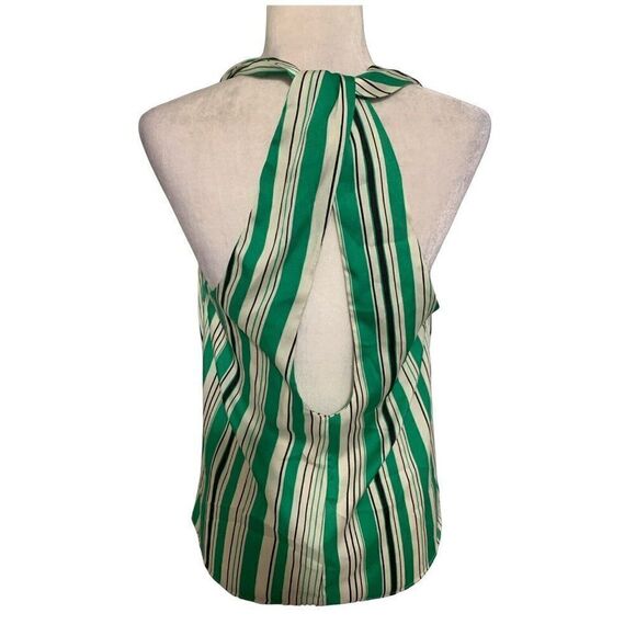zara womens green white black V Neck striped satin tank top medium - Picture 2 of 4